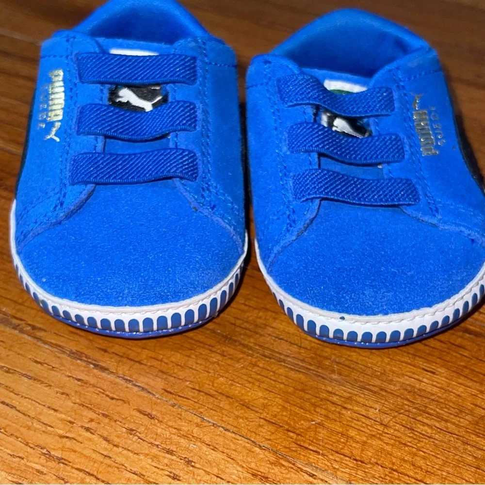 Puma Suede Baby Sneakers 1 Blue Hook & Loop Retro Infant Toddler Athletic shoes